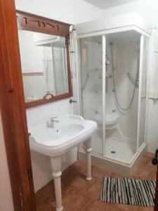 een badkamer met een wastafel en een douche bij Señora Isabel in Roquetas de Mar