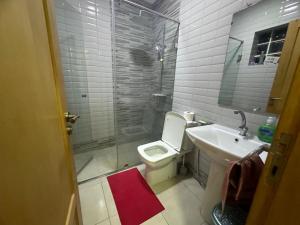 a bathroom with a shower and a toilet and a sink at Appartement familial agadir in Agadir