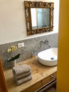 uma casa de banho com um lavatório e um espelho num balcão em Roggia Maestra B&B em Schio