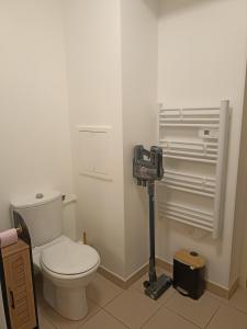 a bathroom with a toilet and a camera in it at Studio tout confort Massy-Paris in Massy +5 photos