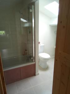 a bathroom with a tub and a toilet and a shower at Modern one bedroom cottage in Saint-Mandé-sur-Brédoire +14 photos