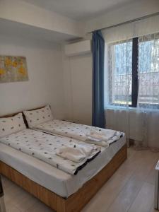 een groot bed in een kamer met een raam bij Pensiunea Apartamente 9 Sofia & David in Baile Felix