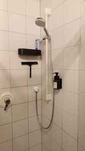 a shower in a bathroom with a shower head at Apart of "MET" in Mellrichstadt