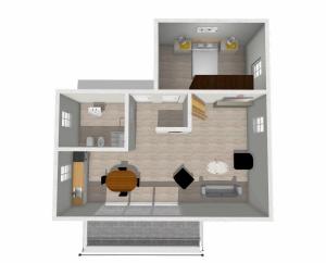 Grundriss eines kleinen Apartments mit einem Zimmer in der Unterkunft Kurpark Domizil 6 in Cuxhaven
