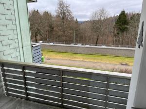 a view from a window of a fence at Kleine Auszeit in Altenau
