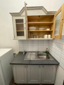 a kitchen with a sink and a counter top at MINATO Apartments Ostrava center in Ostrava