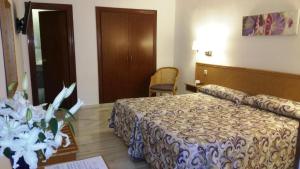a hotel room with a bed and a table at Hotel Las Rampas in Fuengirola