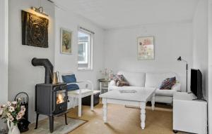 a living room with a couch and a stove at Nice Home In Faxe Ladeplads With Wifi in Fakse Ladeplads