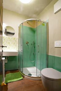 Casa Cortina في Cojana: حمام مع دش زجاجي ومرحاض