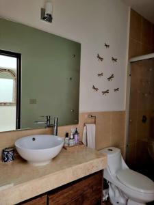 a bathroom with a sink and a toilet at Ideal home for your next get away in San Miguel de Allende +19 photos