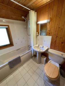 uma casa de banho com um WC, um lavatório e uma banheira em 3 bedroom Lodge Lanteglos 19 em Lanteglos