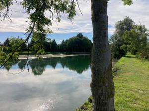 un fiume con un albero in primo piano di Le petit coin de la Haute Somme a Hem-Monacu