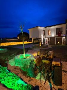 a house with green lights in front of it at Emel Hanım butik otel&restoran in Urla