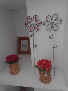 dos flores en cestas sentadas en un estante en Relax en Palermo con wifi 300MB y vista abierta en Buenos Aires