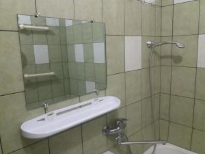 a bathroom with a sink and a mirror at Apartment in Pašilaičiai. Self check-in. Parking in Vilnius