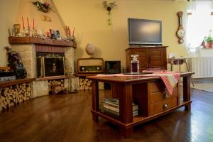 salon z telewizorem i kominkiem w obiekcie Pensiunea Anotimpuri w mieście Predeal