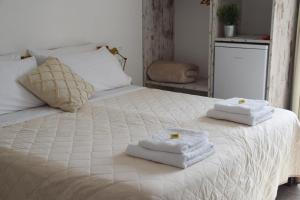1 dormitorio con 1 cama con toallas en b&b Adamà en Atena Lucana