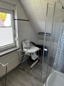 a bathroom with a sink and a toilet and a shower at Boddenwind FW 2 in Zingst