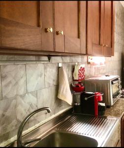 a kitchen with a sink and a microwave at La Maison de Famille in Olbia