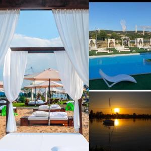a collage of photos with beds and a pool at GRAND HOTEL SERGIJO RESIDENCE superior Adult only luxury boutique hotel in Piešťany