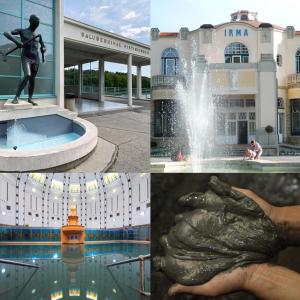a collage of photos with a statue and a fountain at GRAND HOTEL SERGIJO RESIDENCE superior Adult only luxury boutique hotel in Piešťany