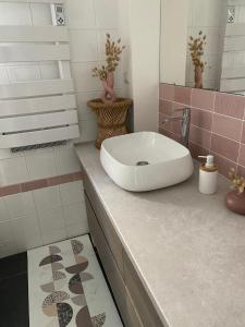 - un lavabo blanc sur un comptoir dans la salle de bains dans l'établissement Saint Charles, à Orléans
