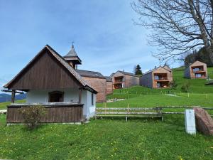 Apartment Rheintal im Alpenvorland في Batschuns: مبنى على تلة مع ميدان عشبي