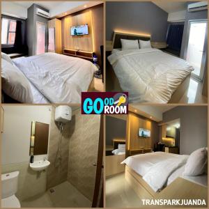 un collage de quatre photos d'une chambre d'hôtel dans l'établissement Goodroom apartement, à Padurenan