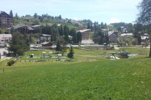 un campo verde con un parco in una città di Studio à Valberg pour 4 pers face aux pistes a Péone
