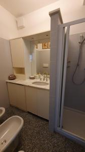 une salle de bain avec un lavabo et une douche avec un miroir dans l'établissement Villa Alba, à Zoagli