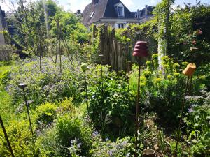 a garden with flowers and a house in the background at Demeure de BoisClaireau in Le Mans