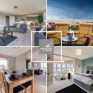 un collage de fotos de una sala de estar y un dormitorio en Penthouse at the Bay near Edinburgh en Saint Davids