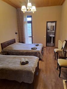 Guest House Kaldani في ميستيا: غرفة فندقية بسريرين ومغسلة