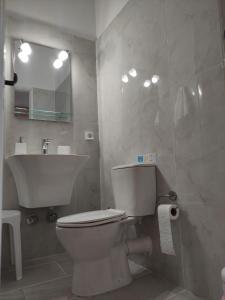 een badkamer met een wit toilet en een wastafel bij Paradise Garden Paros in Piso Livadi