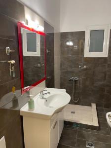 een badkamer met een wastafel en een douche bij Villa gioia- πρώην Chanel in Marathos