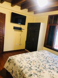 - une chambre avec un lit et une télévision à écran plat dans l'établissement CASA DE CAMPO HOSPEDAJe, à Ambato