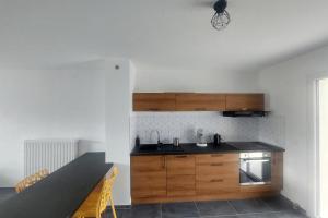 a kitchen with a sink and a counter top at Appartement LO du Lac - Paladru in Paladru