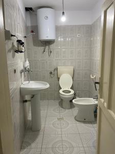 ein Bad mit einem WC und einem Waschbecken in der Unterkunft N'Eden Hostel in Berat