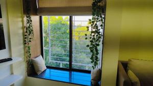 a window with a plant growing out of it at The ten - 2 rooms in 3bhk apartment in Pune