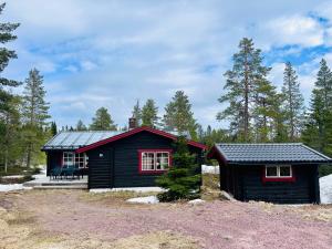 una piccola casa nera con tetto rosso di Sälentoppen a Sälen