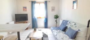 TV a/nebo společenská místnost v ubytování Gîte de la Tride 1 avec terrasse proche du centre