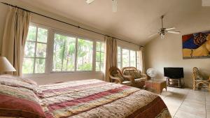 キャバレテにあるOcean Dream Artist Loft 1st See Lineのベッドと大きな窓のある寝室 +16枚の写真