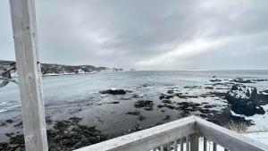 a view of the ocean from a balcony at Victoria Cottage in Twillingate +2 photos