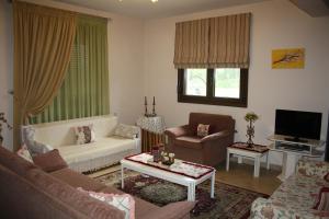 sala de estar con 2 sofás y TV en Κατάλυμα στην Καστοριά, en Kastoria