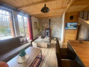 a living room with a couch and a table at STANET Forest Houses in Novoberdo