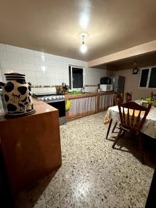 a kitchen with a vase on top of a table at Cómodas y espaciosas Habitaciones para viajeros por trabajo o vacaciones in Tultitlán