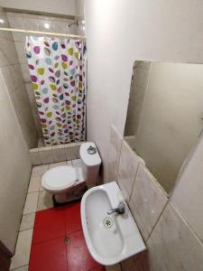 y baño con aseo, lavabo y ducha. en THE ROYAL GUEST HOUSE Hco, en Huanchaco