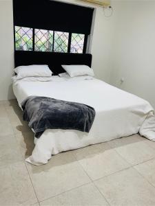 1 cama blanca grande en una habitación con ventana en Breath of Fresh air Suva Fiji, en Suva