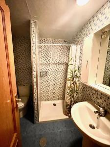 プエルトリャノにあるAcogedor piso en Puertollanoの小さなバスルーム(シャワー、シンク付)