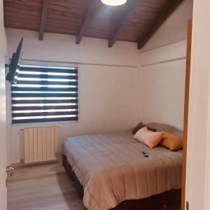 Un dormitorio con una cama en una habitación con ventana. en USHUAIA MG, en Ushuaia